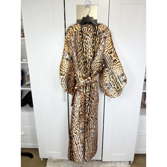 Leopard Print Belted Button Down Coat Midi Swing Dress Brown Black Size XL - Picture 3 of 12